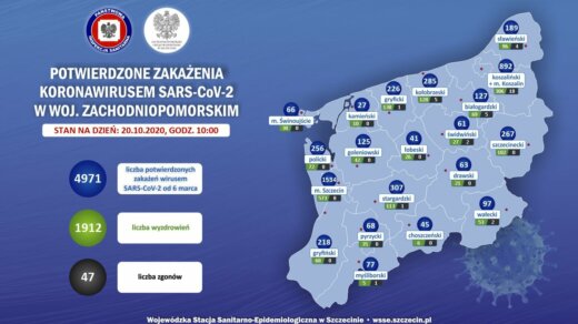 Zachodniopomorskie – mapa zakażeń coronawirusem 20.10.2020 godz. 10.00