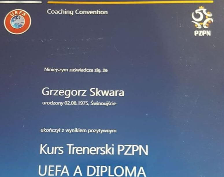 Świnoujście. Grzegorz Skwara trenerem UEFA A.