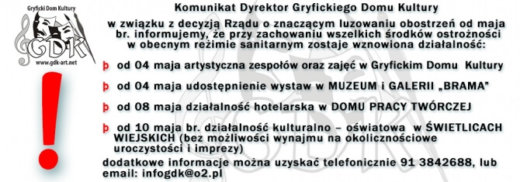 1371abab3c4aabc3692f4afcfda574f7_XL KOMUNIKAT DYREKTORA GRYFICKIEGO DOMU KULTURY.