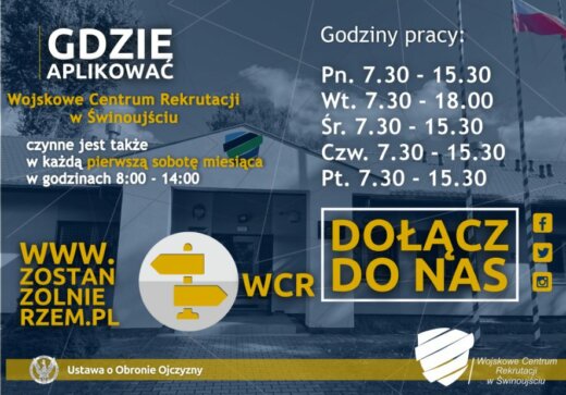 Wojskowe Centrum Rekrutacji w Świnoujściu. Godziny pracy