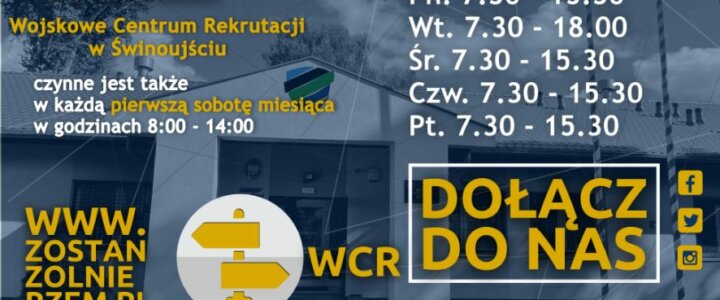 Wojskowe Centrum Rekrutacji w Świnoujściu. Godziny pracy