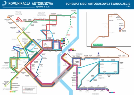 Schemat tras komunikacji miejskiej Świnoujście