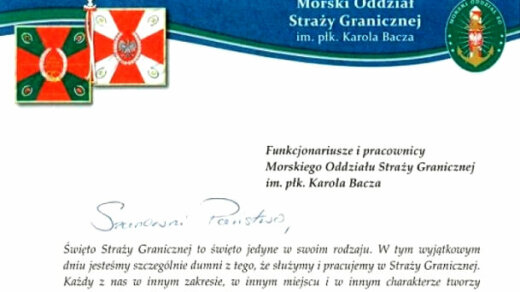 Życzenia Komendanta Morskiego Oddziału Straży Granicznej z okazji Święta Straży Granicznej.