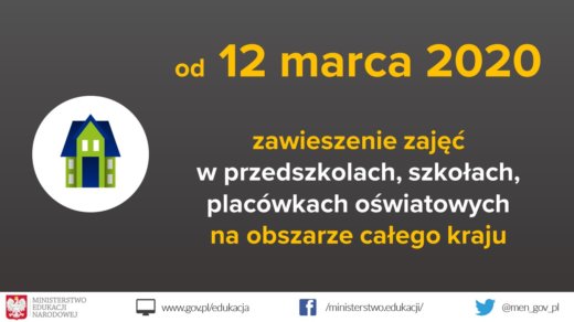 Od 12 marca br. zawieszenie zajęć w przedszkolach, szkołach i placówkach oświatowych.